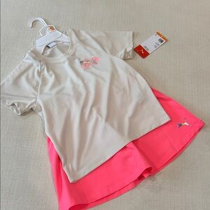 NWT PUMA Kids' Moisture Managing TEE & SKORT Beige and Neon Pink Set